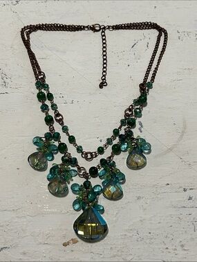 Vintage Green Crystal Teardrop Statement Necklace - Women Jewelry